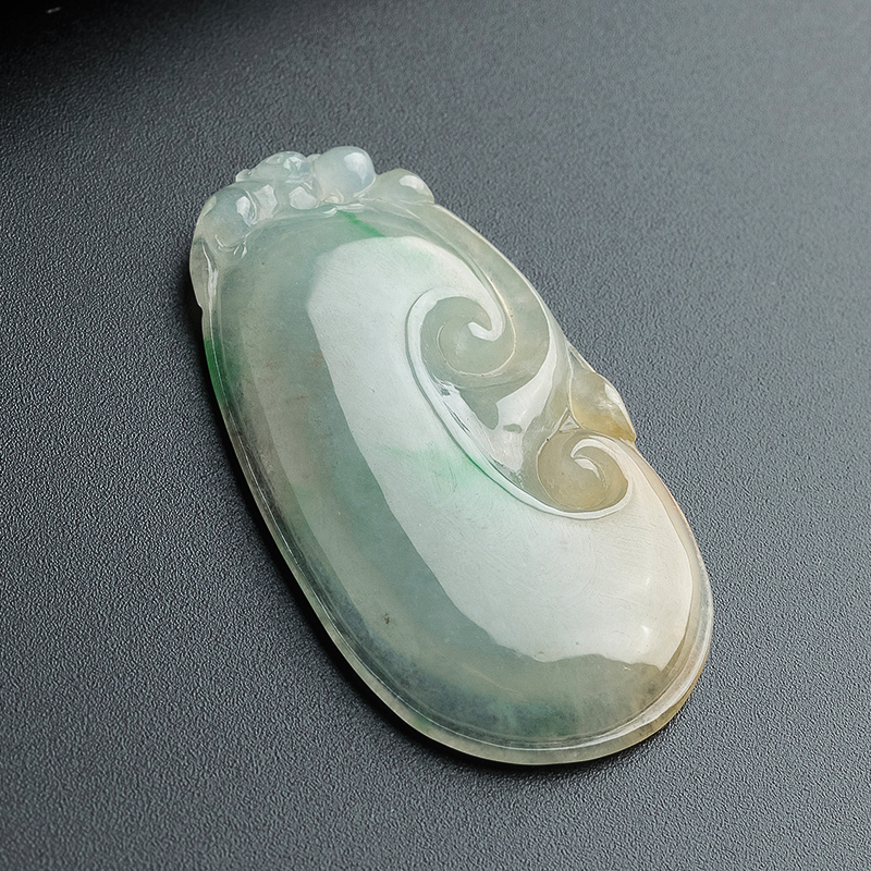 细糯种翡翠三彩如意吊坠 - 红掌柜珠宝