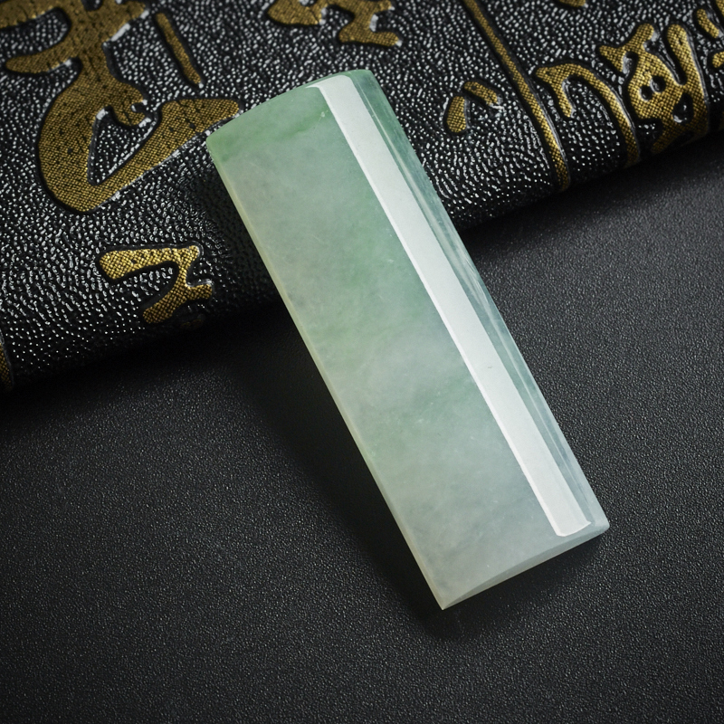 冰糯种翡翠翠绿方牌吊坠 - 红掌柜珠宝