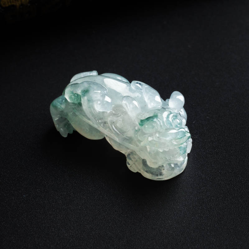 冰糯种飘蓝花翡翠貔貅吊坠 - 红掌柜珠宝