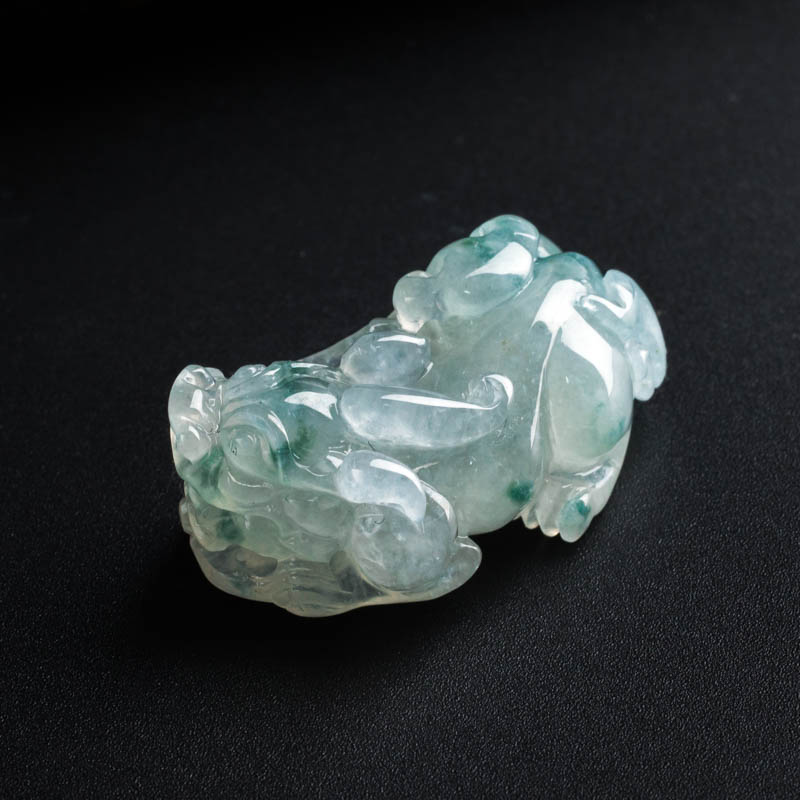 冰糯种飘蓝花翡翠貔貅吊坠 - 红掌柜珠宝