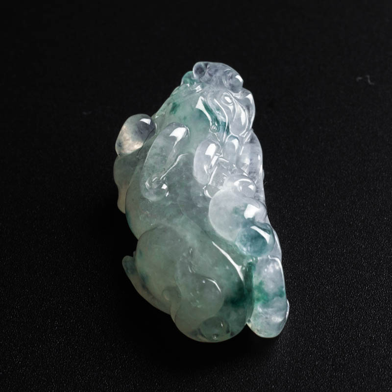 冰糯种飘蓝花翡翠貔貅吊坠 - 红掌柜珠宝