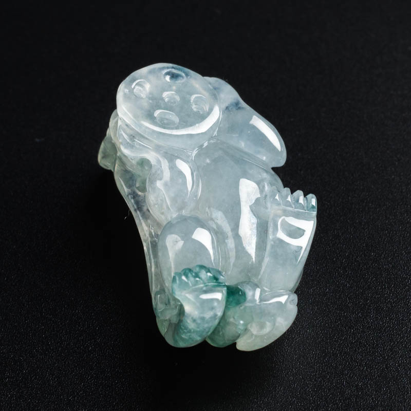 冰糯种飘蓝花翡翠貔貅吊坠 - 红掌柜珠宝