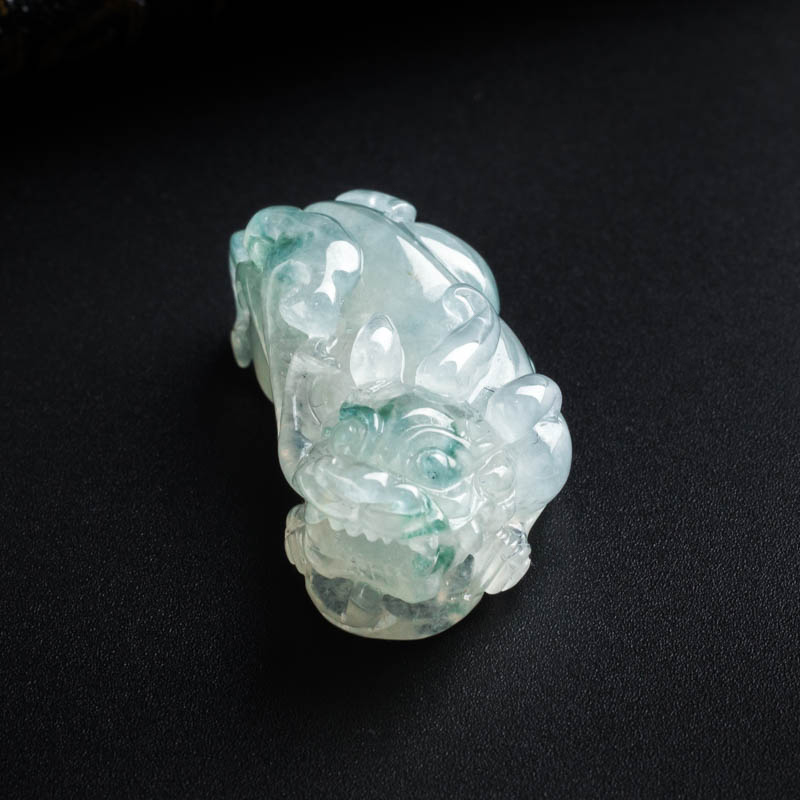 冰糯种飘蓝花翡翠貔貅吊坠 - 红掌柜珠宝