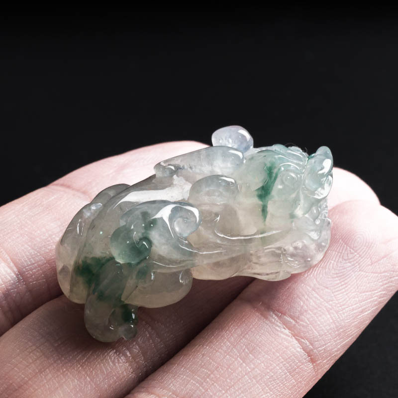 冰糯种飘蓝花翡翠貔貅吊坠 - 红掌柜珠宝