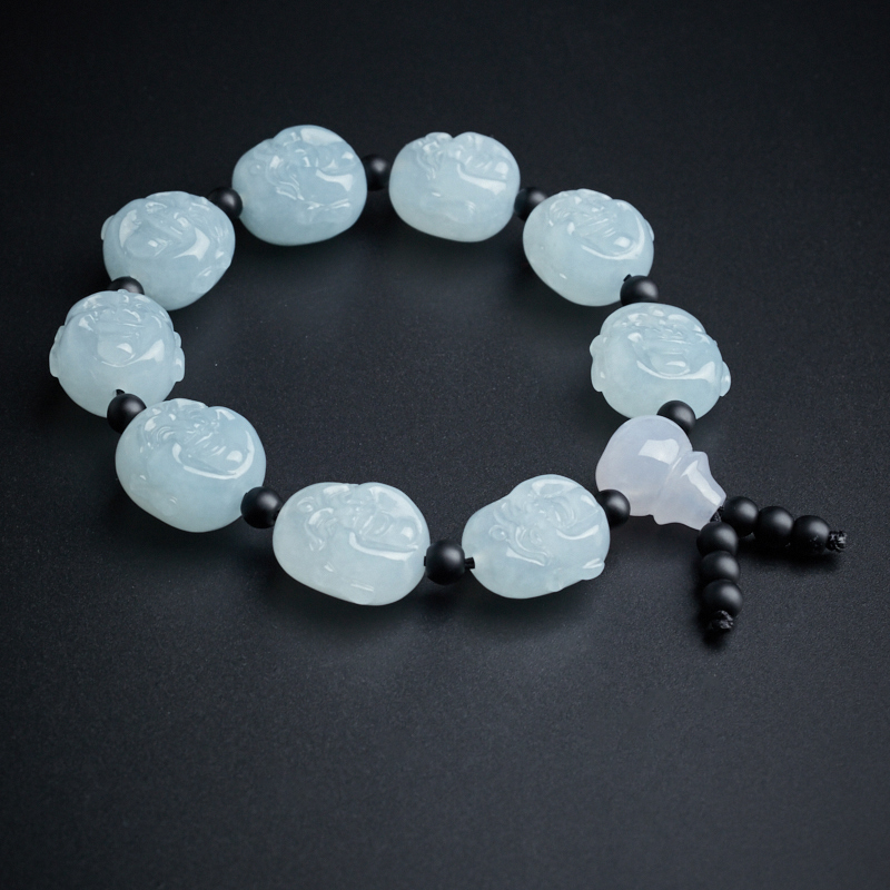 冰糯种翡翠佛头手串-红掌柜珠宝