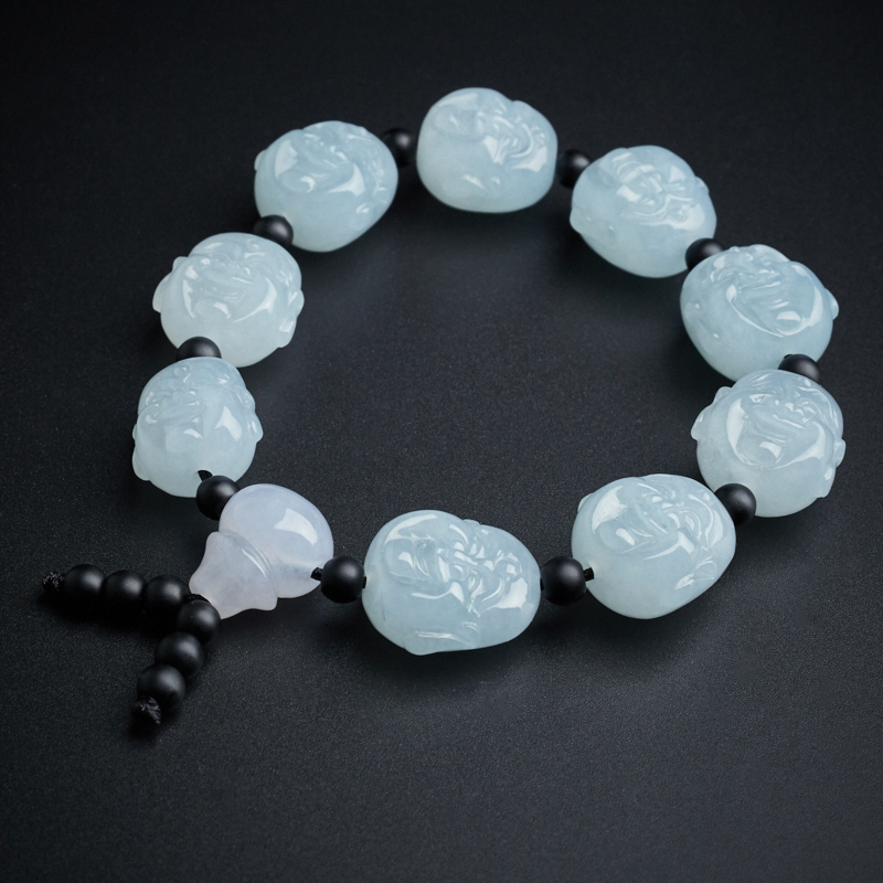 浅绿翡翠佛头手串-红掌柜珠宝