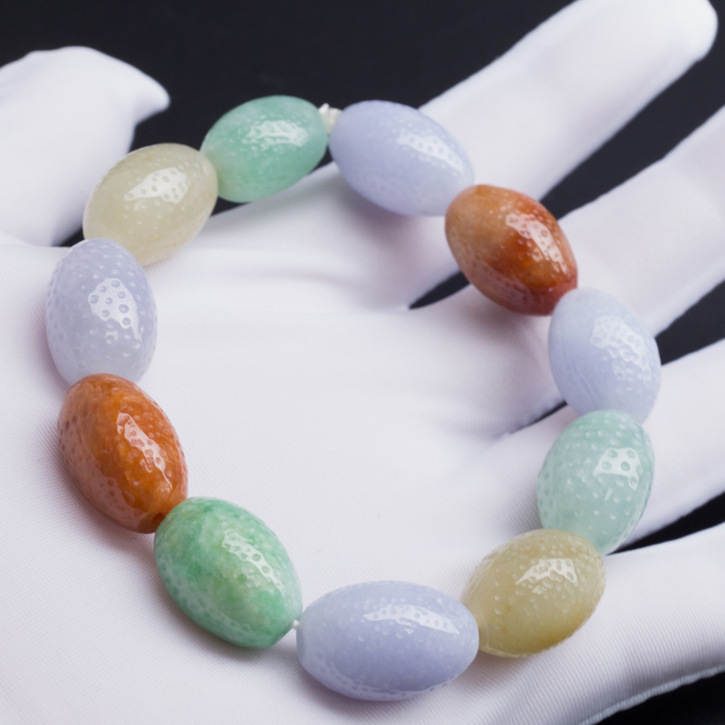 糯种多彩翡翠手串-红掌柜珠宝