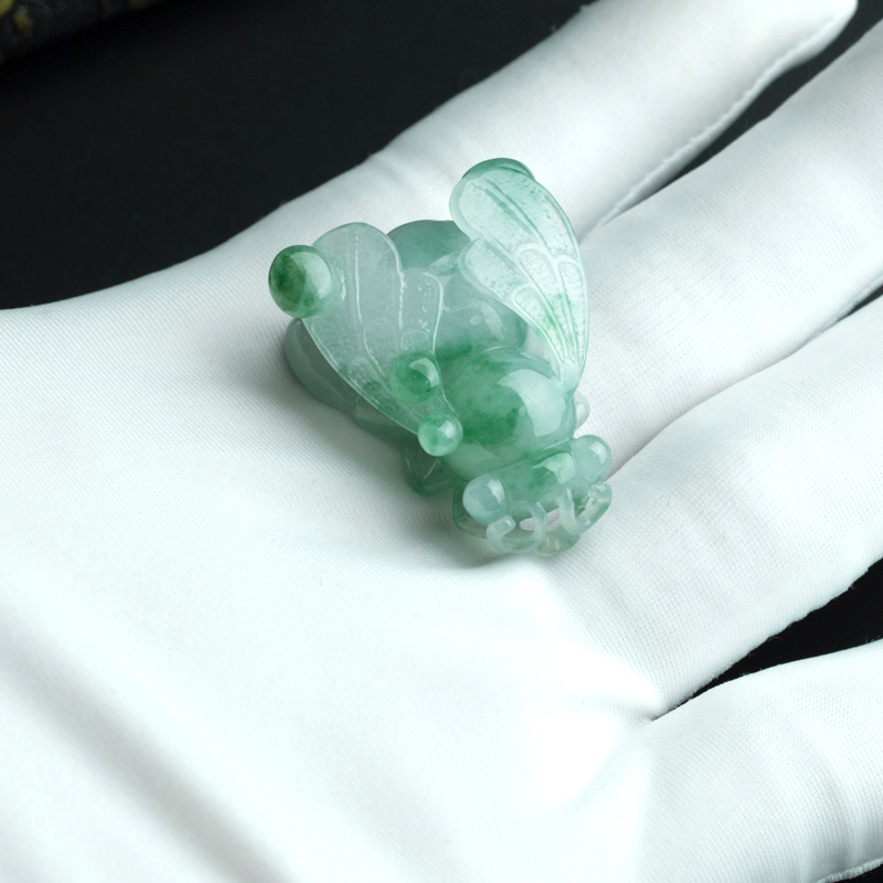 缅甸糯种飘绿翡翠蜜蜂吊坠-红掌柜