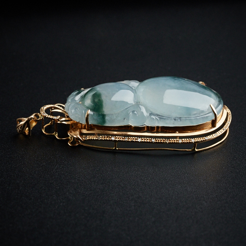 18K镶冰糯种飘花翡翠吊坠-红掌柜