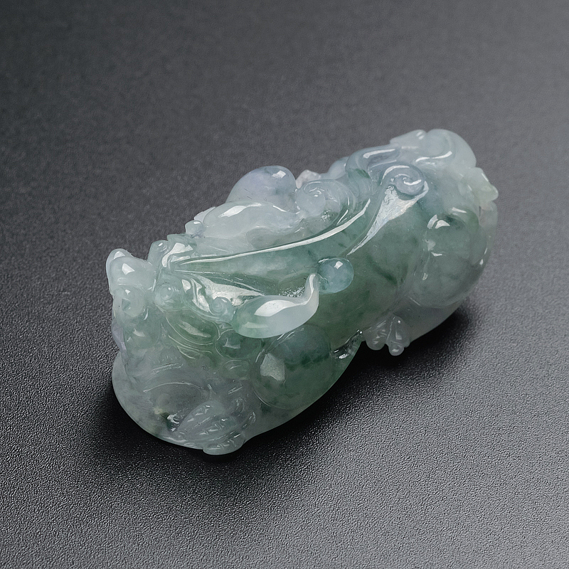 天然A货冰糯种飘绿飘紫翡翠貔貅吊坠 - 红掌柜