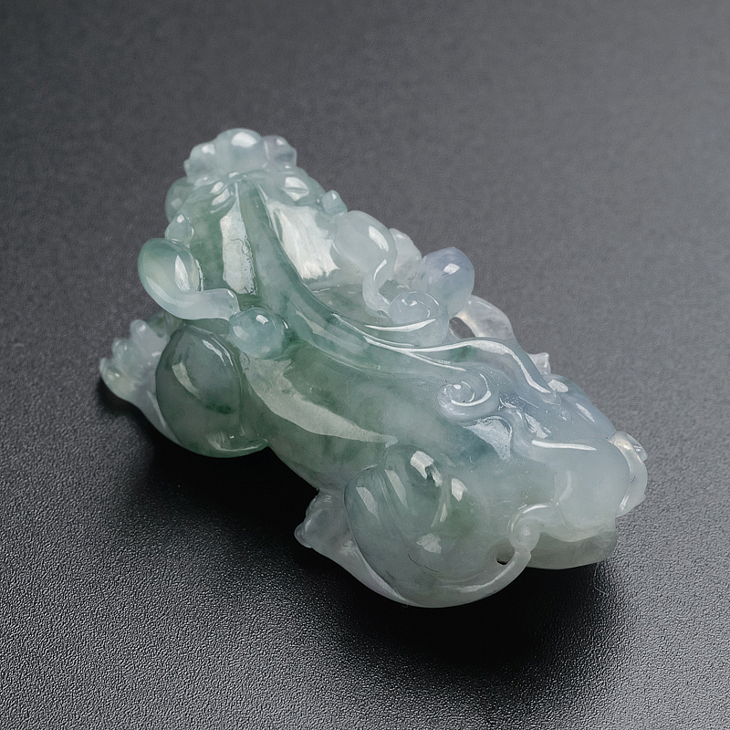 A货冰糯种飘绿飘紫翡翠貔貅吊坠 - 红掌柜