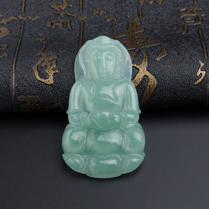 A货天然糯种淡绿翡翠观音吊坠 - 红掌柜