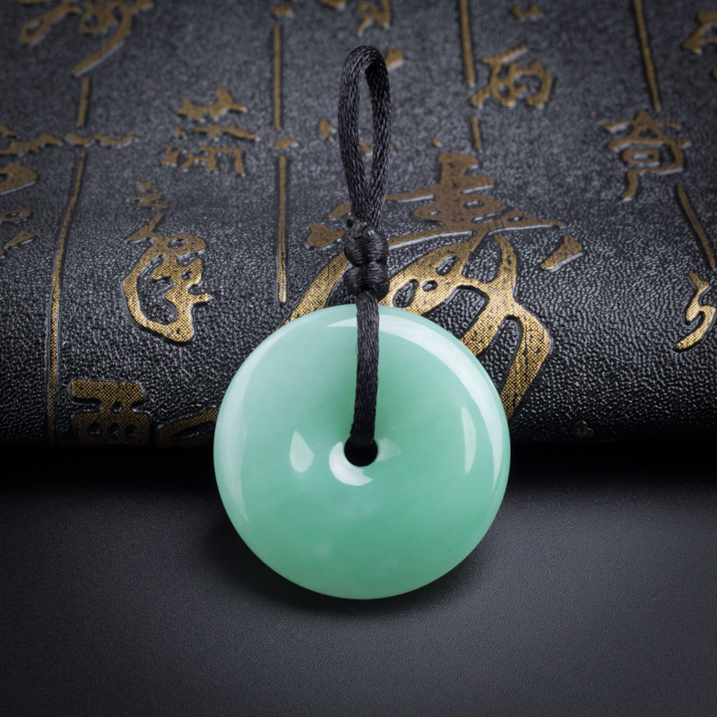 缅甸A货天然糯种浅绿翡翠平安扣吊坠 - 红掌柜