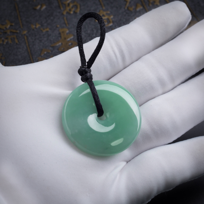 缅甸A货天然糯种浅绿翡翠平安扣 - 红掌柜
