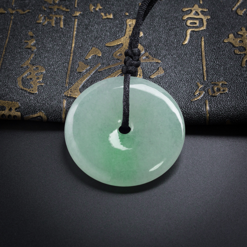 缅甸A货冰种飘绿翡翠平安扣吊坠 - 红掌柜