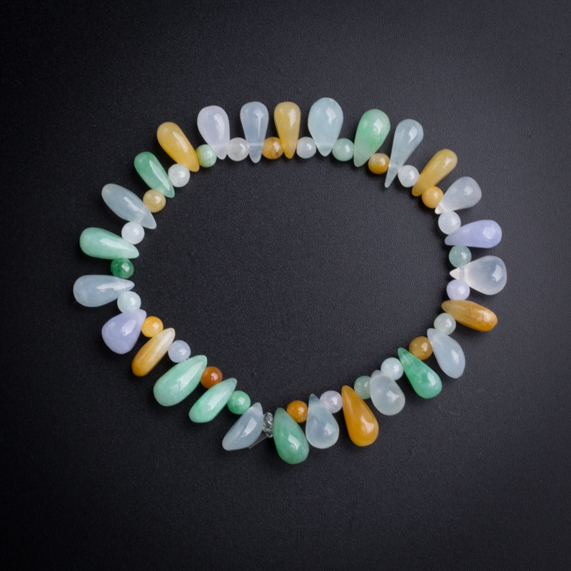 冰糯种三彩翡翠水滴手链-红掌柜珠宝