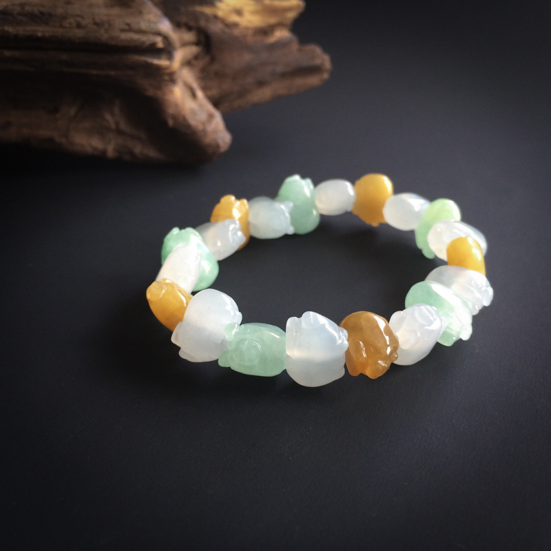 冰糯种翡翠小猪手串-红掌柜