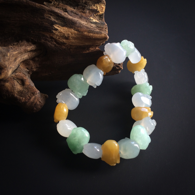 冰糯种翡翠三彩手串-红掌柜