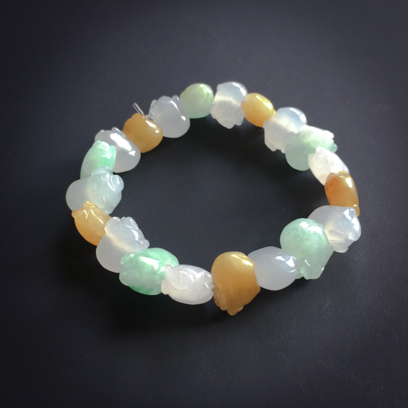 翡翠三彩手串-红掌柜