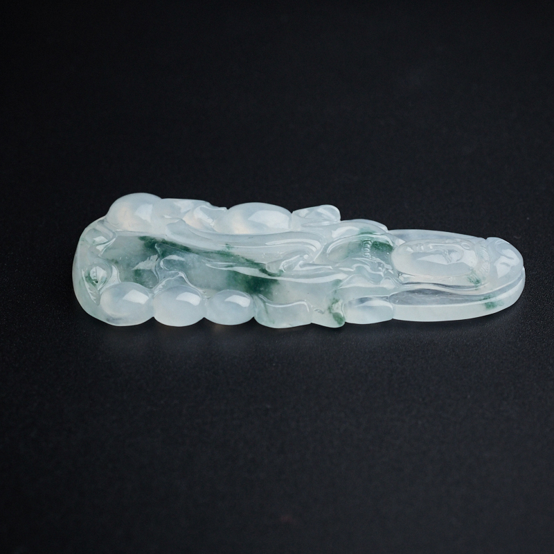 缅甸A货天然飘蓝花翡翠观音吊坠 - 红掌柜