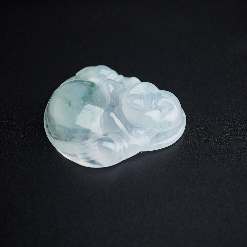 缅甸A货天然糯冰种飘蓝花翡翠佛 - 红掌柜