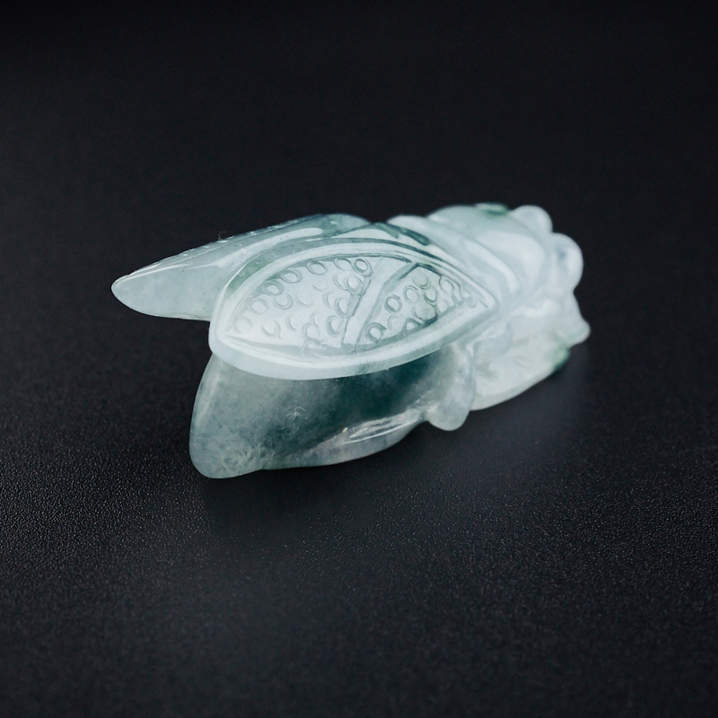 缅甸A货糯冰种飘蓝花翡翠蝉吊坠 - 红掌柜