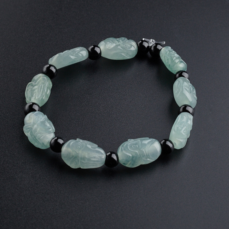 缅甸A货天然冰糯种浅绿翡翠十八罗汉手串 - 红掌柜