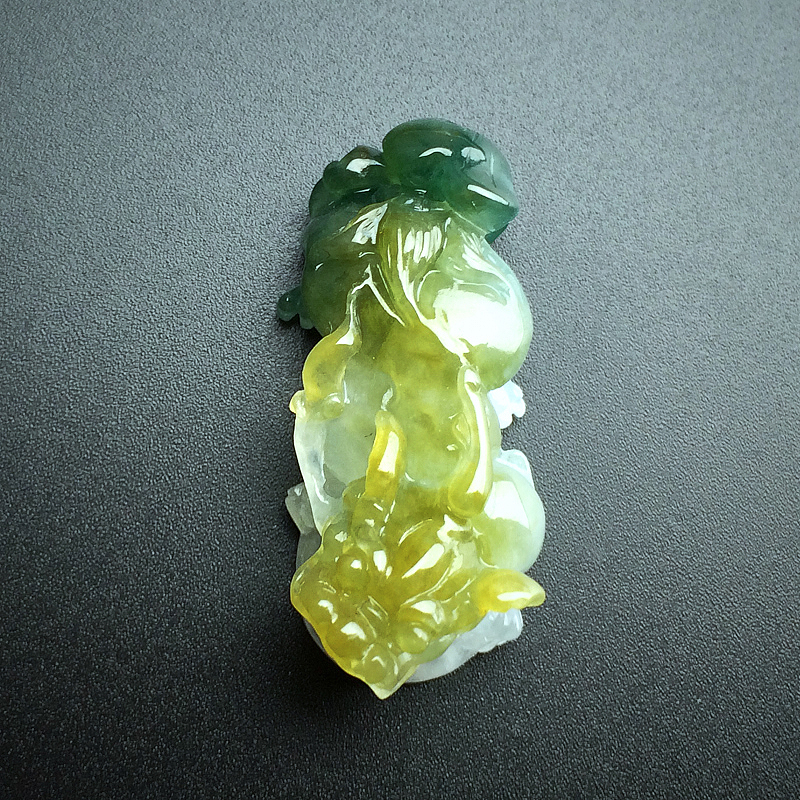 缅甸天然糯种黄翡俏色翡翠貔貅吊坠-红掌柜
