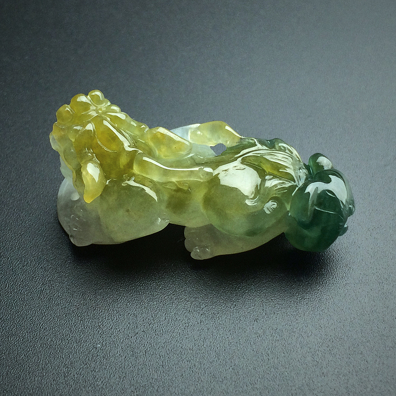 缅甸天然糯种黄翡翡翠貔貅吊坠-红掌柜
