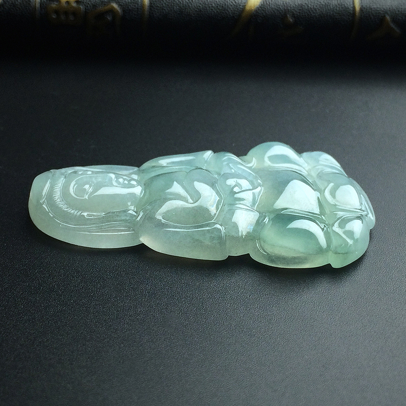 缅甸天然细糯种淡绿翡翠观音吊坠-红掌柜