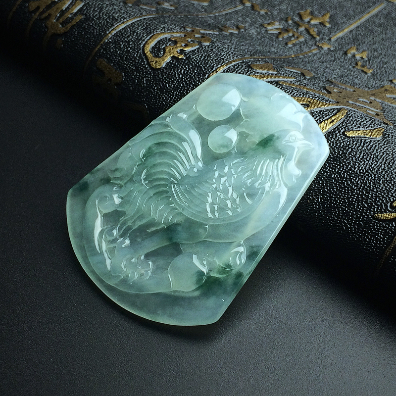 缅甸细糯种飘蓝花翡翠一鸣惊人吊坠-红掌柜