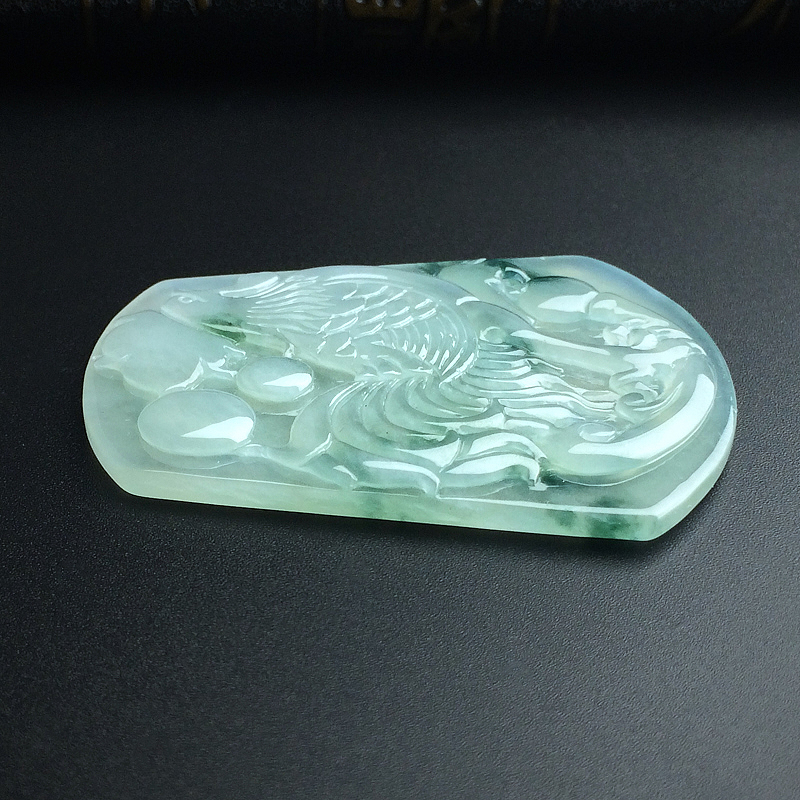 缅甸天然细糯种飘蓝花翡翠吊坠-红掌柜