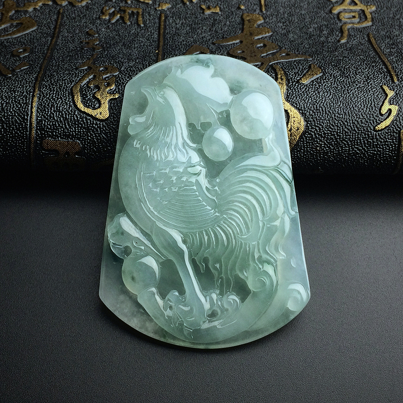缅甸天然细糯种飘蓝花翡翠一鸣惊人吊坠-红掌柜