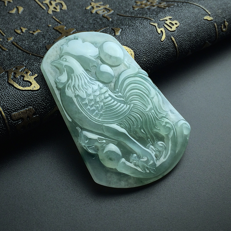天然细糯种飘蓝花翡翠一鸣惊人吊坠-红掌柜