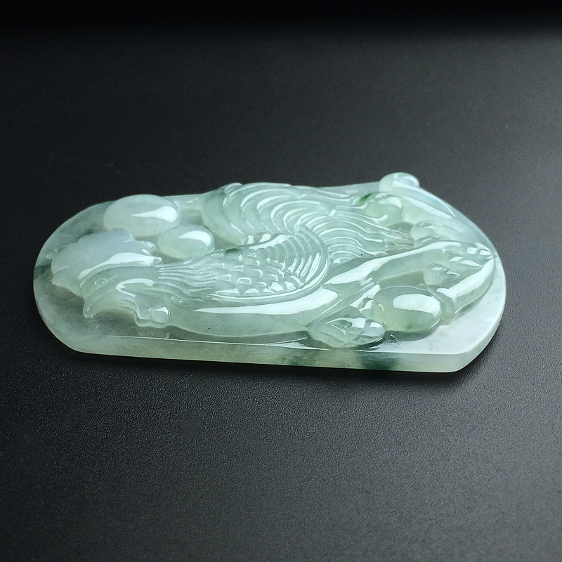 缅甸天然细糯种飘蓝花翡翠吊坠-红掌柜
