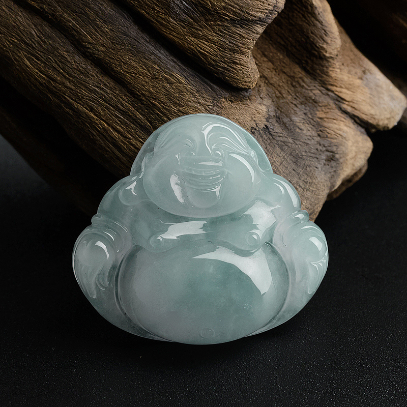 缅甸天然A货细糯种淡蓝底翡翠佛吊坠 - 红掌柜