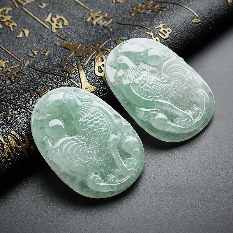 A货天然冰糯种浅绿翡翠冠上加官吊坠 - 红掌柜