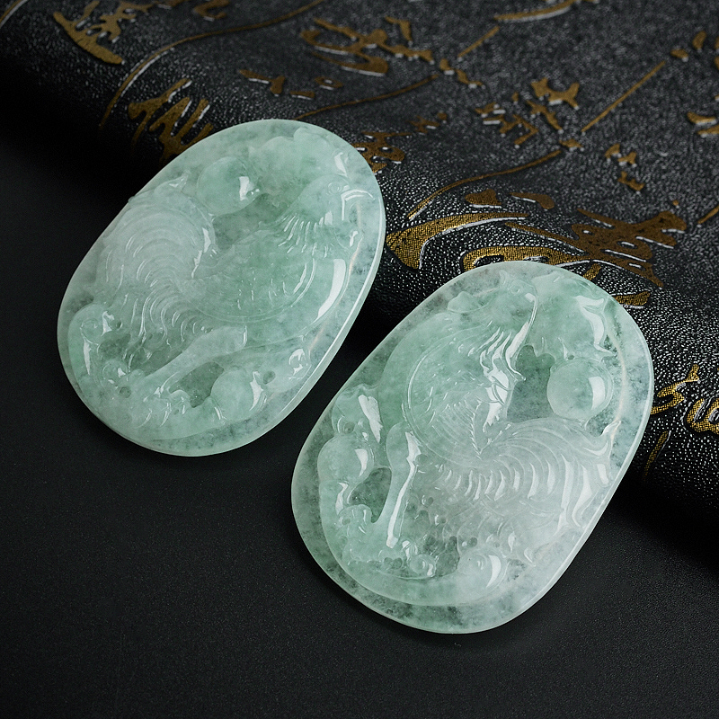 天然冰糯种浅绿翡翠冠上加官吊坠 - 红掌柜