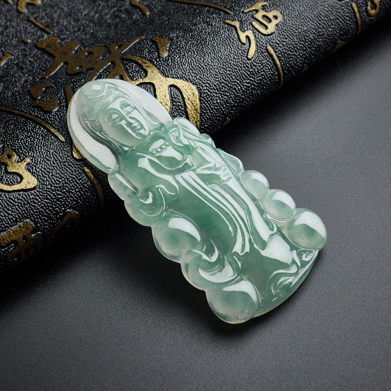 冰糯种浅绿翡翠观音吊坠 - 红掌柜