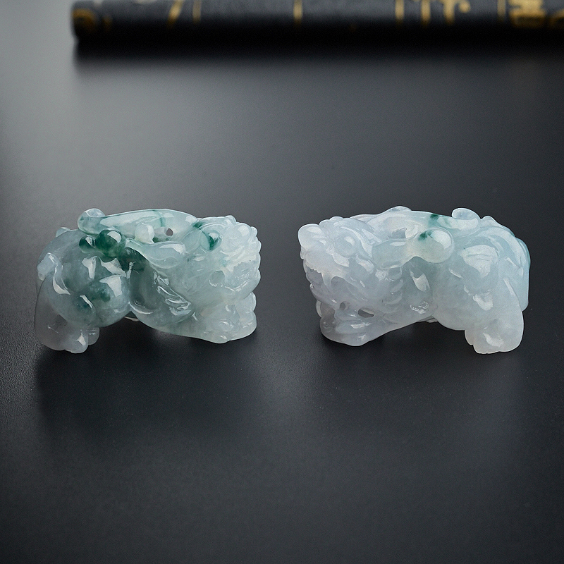 缅甸A货天然冰糯种飘蓝花翡翠貔貅吊坠 - 红掌柜