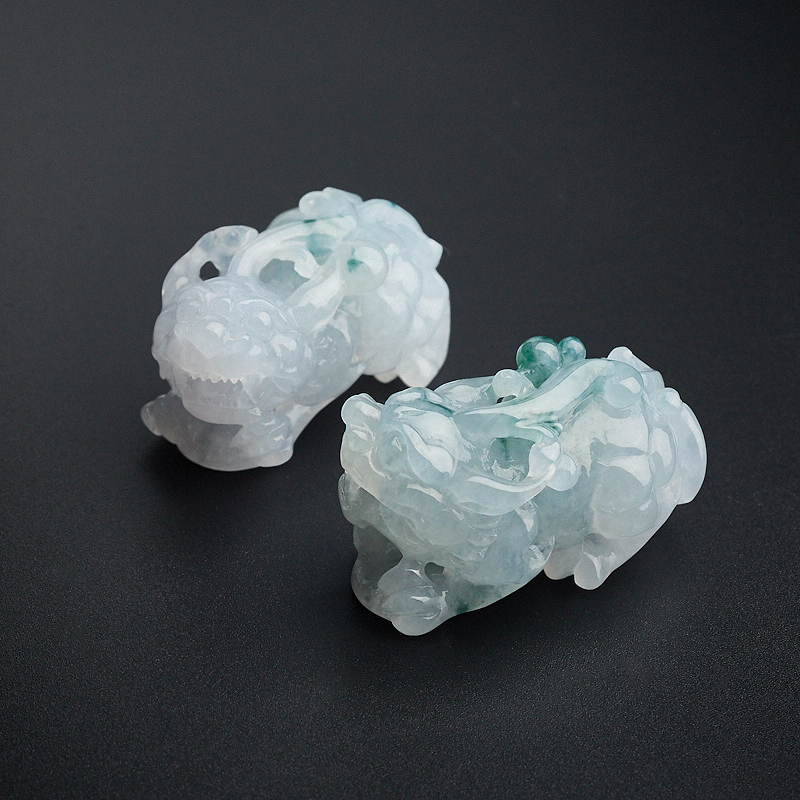 A货天然冰糯种飘蓝花翡翠貔貅吊坠 - 红掌柜