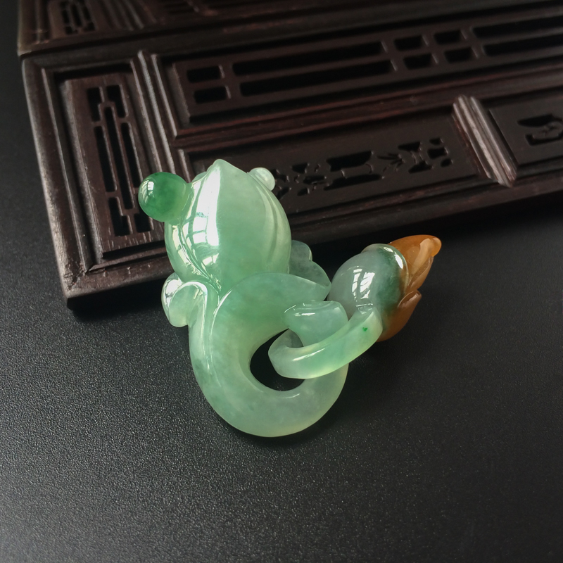 缅甸A货天然糯冰种带黄翡并蒂莲吊坠 - 红掌柜