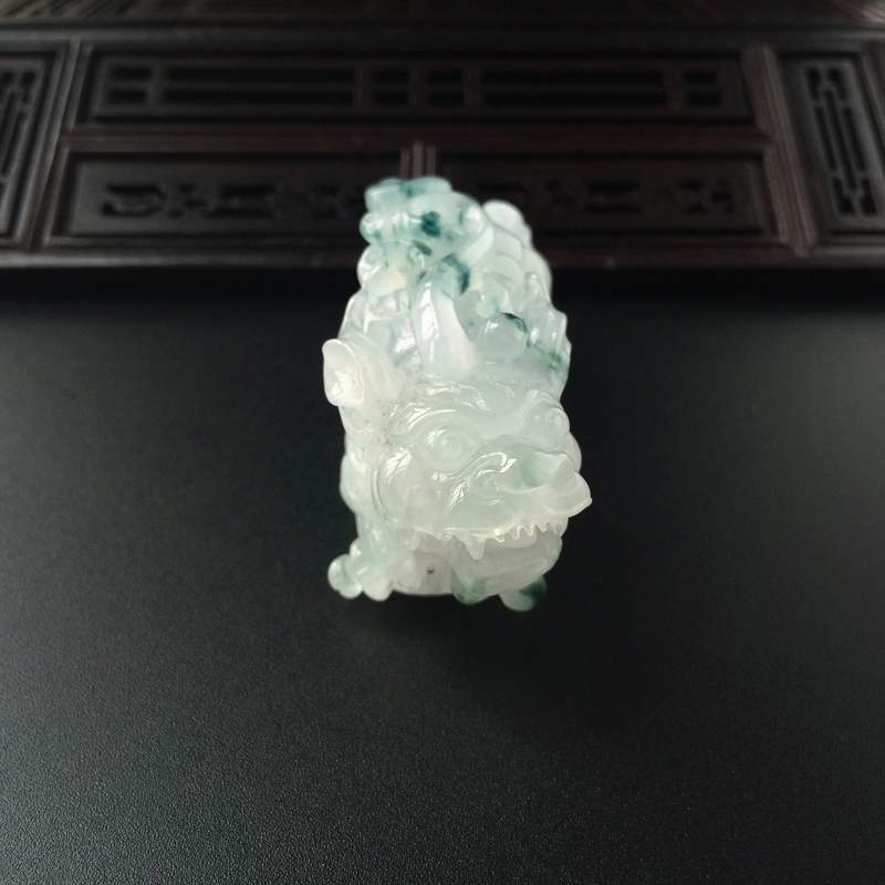 缅甸A货天然冰糯种飘蓝翡翠貔貅吊坠 - 红掌柜
