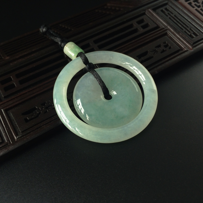 A货天然冰糯种浅绿翡翠同心子母平安扣吊坠 - 红掌柜