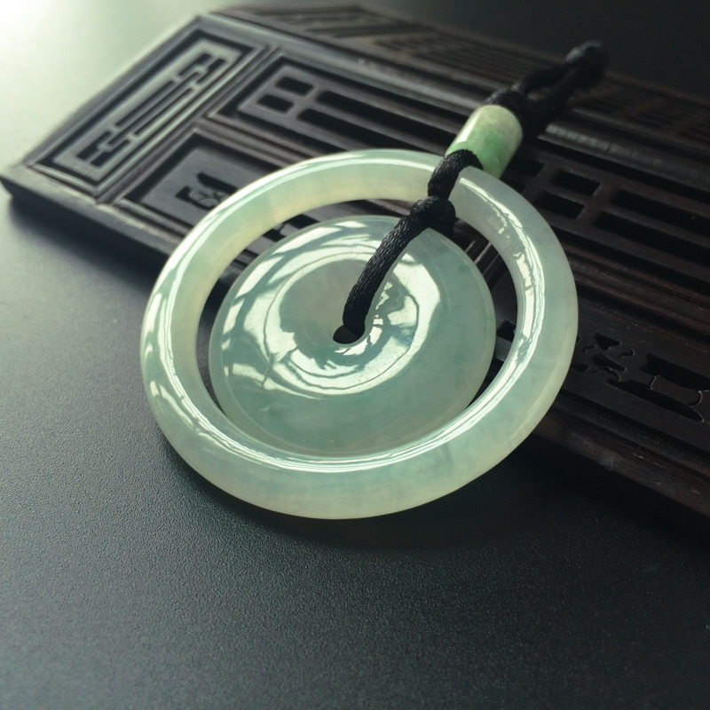 天然冰糯种浅绿翡翠同心子母平安扣吊坠 - 红掌柜