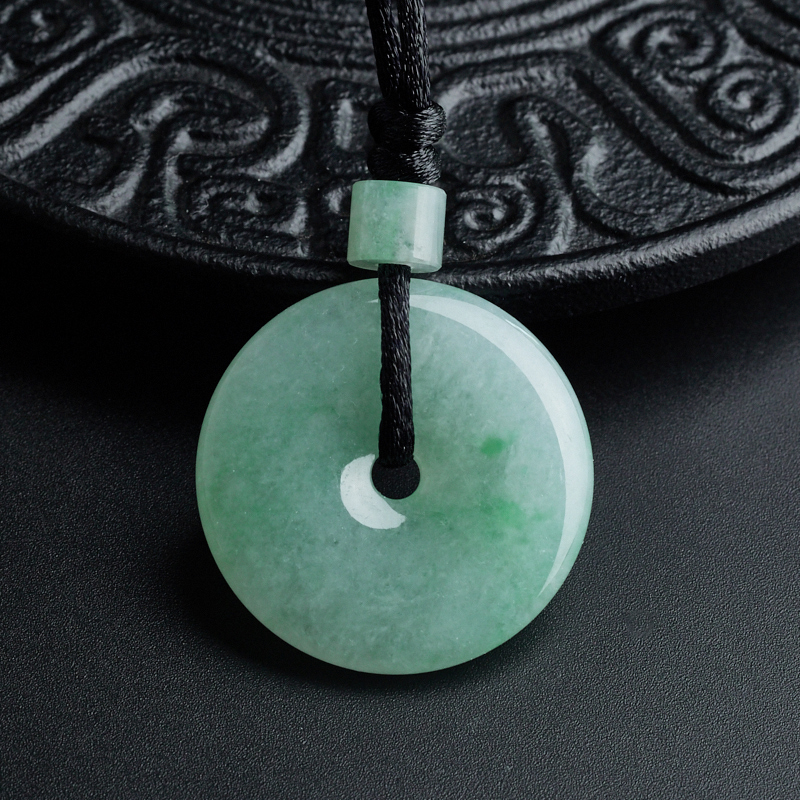 缅甸A货天然糯种飘绿翡翠平安扣吊坠 - 红掌柜