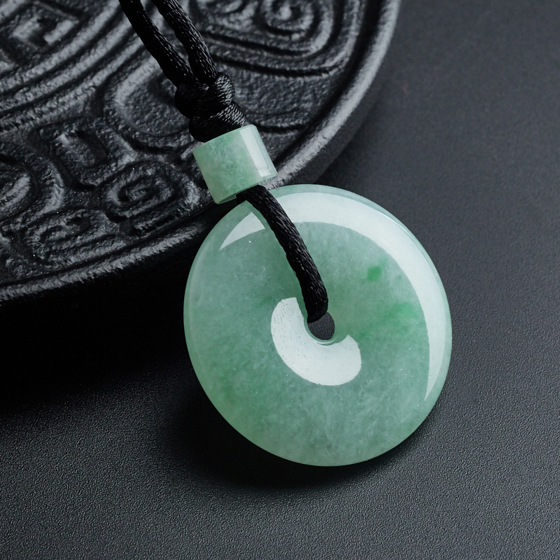 A货天然糯种飘绿翡翠平安扣吊坠 - 红掌柜