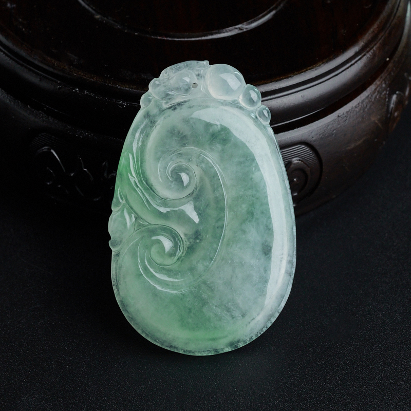 缅甸A货天然冰糯种飘绿翡翠如意吊坠 - 红掌柜