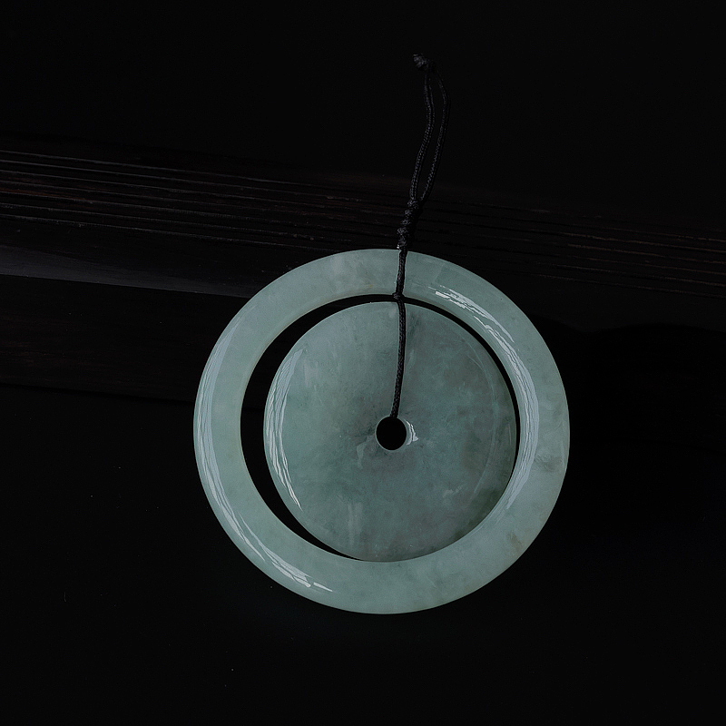 缅甸天然苹果绿翡翠子母平安扣吊坠-红掌柜