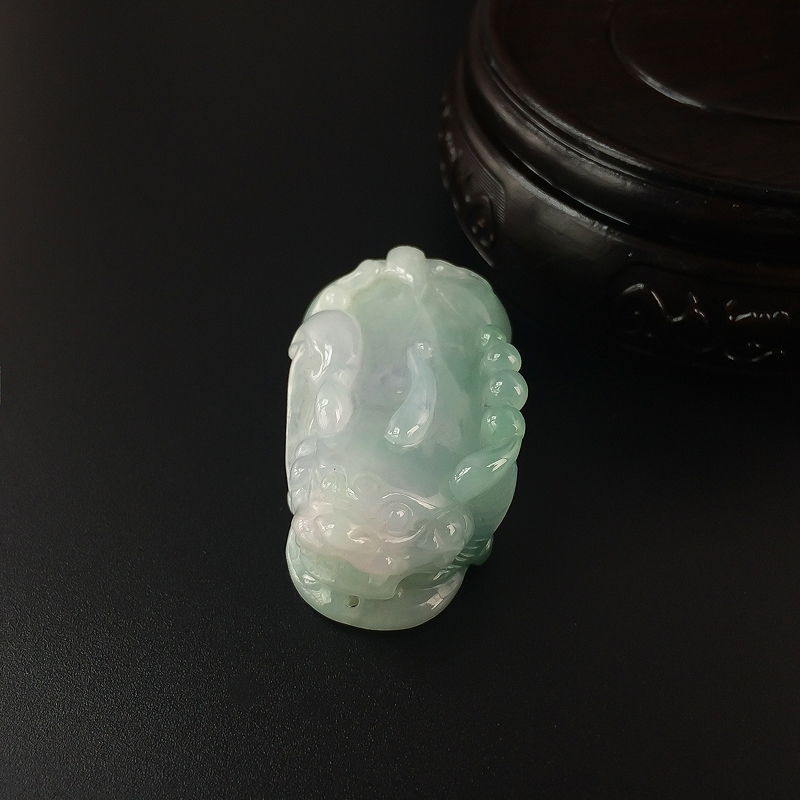 缅甸天然糯种浅绿翡翠貔貅吊坠-红掌柜